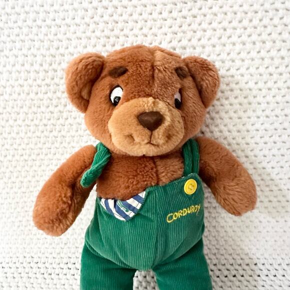 Eden Vintage Corduroy Green Overalls Teddy Bear Stuffed Animal Plush - Picture 2 of 8